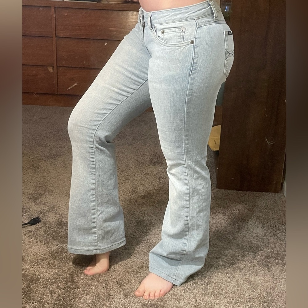 SOLD Light wash low cut flare jeans